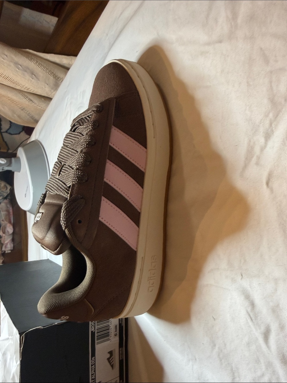 adidas Brown Sneakers with Pink Three-Stripes